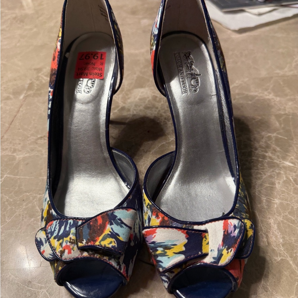Coach and Four Red and Blue Floral Heels